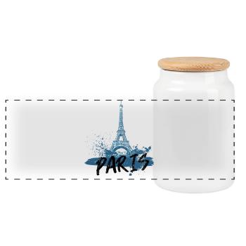 Design of the Eiffel Tower in Paris - Panoramic Cookie Jar with Wooden Lid - white - Front