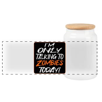 Halloween Quote Zombies Talk - Panoramic Cookie Jar with Wooden Lid - white - Front