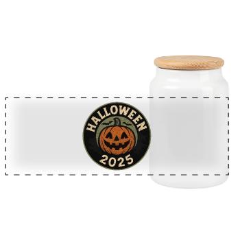 Halloween Pumpkin Motif 2025 - Panoramic Cookie Jar with Wooden Lid - white - Front