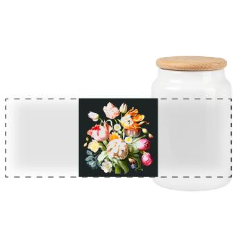 Elegant pastel flower composition of old masters - Panoramic Cookie Jar with Wooden Lid - white - Front