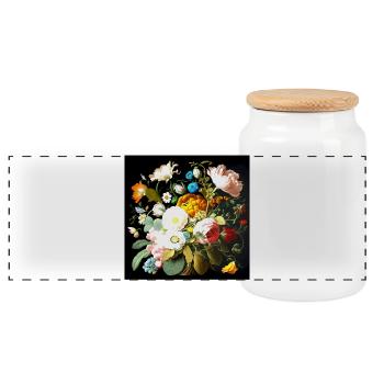 Bouquet of flowers in bright colors Flemish style - Panoramic Cookie Jar with Wooden Lid - white - Front