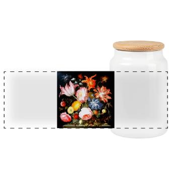 Vital floral composition in Flemish Baroque style - Panoramic Cookie Jar with Wooden Lid - white - Front