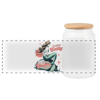 A Little Salty A Little Sweet Mermaid Retro - Panoramic Cookie Jar with Wooden Lid - white - Front