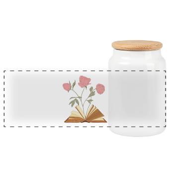 Conception d’illustration de livre floral - Boîte à biscuits avec couvercle en bois - blanc - Devant
