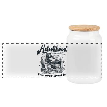 Adulthood Is Straight Up the Worst Hood Bear Couch - Panorama Keksdose mit Holzdeckel - Weiß - Vorne