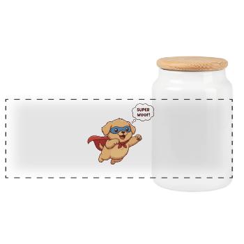 Super dog logo on funny bag - Panoramic Cookie Jar with Wooden Lid - white - Front