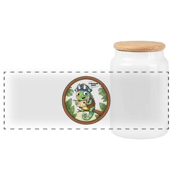 Abenteurer Gecko mit Piratenhut - Panorama Keksdose mit Holzdeckel - Weiß - Vorne