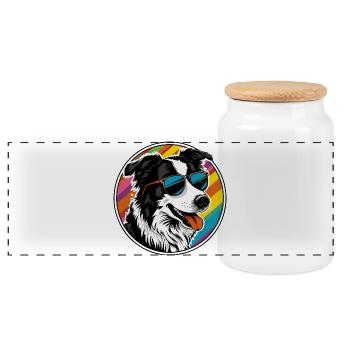 Cool dog with sunglasses - Panoramic Cookie Jar with Wooden Lid - white - Front