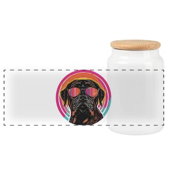 Schicker Hund mit Sonnenbrille - Panorama Keksdose mit Holzdeckel - Weiß - Vorne