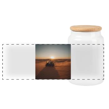 Desert Sun Ride by Golf Cart - Panoramic Cookie Jar with Wooden Lid - white - Front
