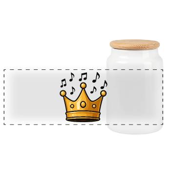 King's crown with musical elements - Panoramic Cookie Jar with Wooden Lid - white - Front