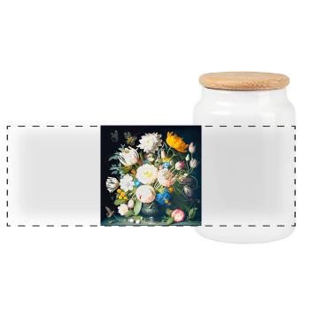 Blumenstrauß mit Schmetterlingen barock flämisch - Panorama Keksdose mit Holzdeckel - Weiß - Vorne