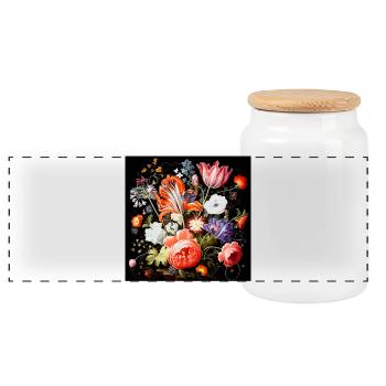 Flowery fantasies baroque Flemish style - Panoramic Cookie Jar with Wooden Lid - white - Front