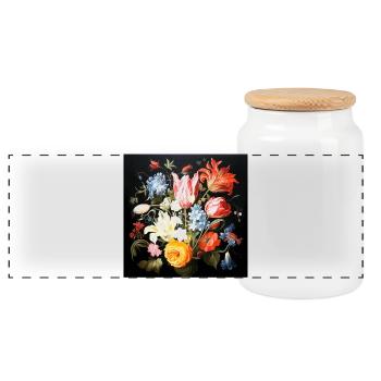 Blumenbouquet im Barockstil flämisch alte Meister - Panorama Keksdose mit Holzdeckel - Weiß - Vorne