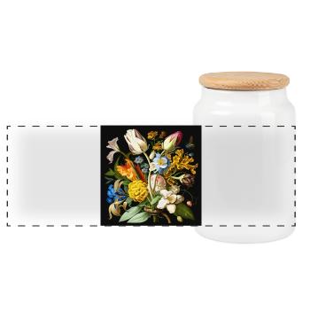 Floral bouquet with a variety of flowers and colours - Panoramic Cookie Jar with Wooden Lid - white - Front