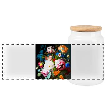 Vineta Flower Bouquet with Flower Variety Flemish - Panoramic Cookie Jar with Wooden Lid - white - Front