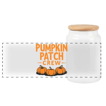 Pumpkin Patch Crew - Kürbis Spruch - Panorama Keksdose mit Holzdeckel - Weiß - Vorne