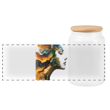 Farbenfrohe Gesichts-Kunst Illustration - Panorama Keksdose mit Holzdeckel - Weiß - Vorne