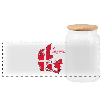 Denmark Map with Flag - Panoramic Cookie Jar with Wooden Lid - white - Front