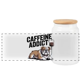 Koffeinsüchtige Bulldogge - Panorama Keksdose mit Holzdeckel - Weiß - Vorne