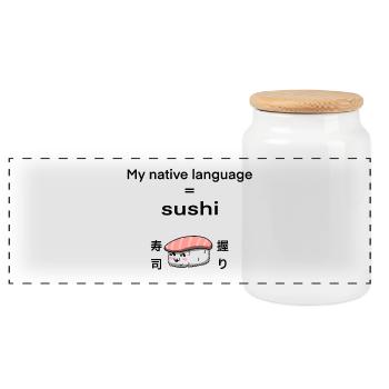 My native language is sushi - Panoramic Cookie Jar with Wooden Lid - white - Front