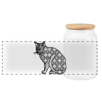 Katze - Panorama Keksdose mit Holzdeckel - Weiß - Vorne