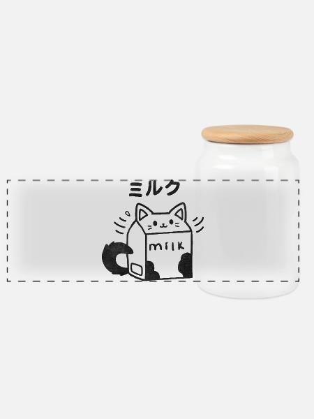 Kawaii Milch Kätzchen - Panorama Keksdose mit Holzdeckel - Weiß