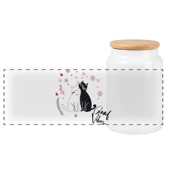 Verspielte Katzen mit Herzen und Blumen - Panorama Keksdose mit Holzdeckel - Weiß - Vorne