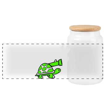 Turtle Tank Weapon Cannon Shoot Shot - Panoramic Cookie Jar with Wooden Lid - white - Front