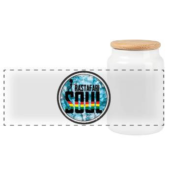 Rastafari Soul Design with Rainbow Bar - Panoramic Cookie Jar with Wooden Lid - white - Front