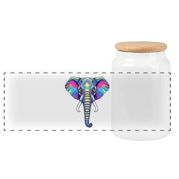 Colorful Elephant Portrait with Geometric Pattern - Panoramic Cookie Jar with Wooden Lid - white - Front