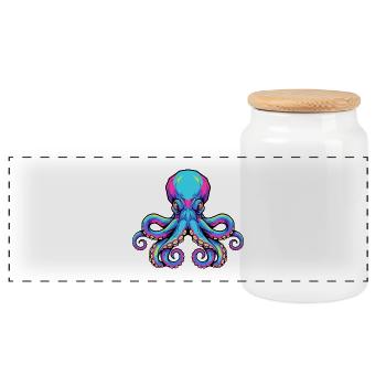 Bunte Oktopus-Illustration mit Neon-Akzenten - Panorama Keksdose mit Holzdeckel - Weiß - Vorne