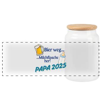 Dad 2025 – Beer gone, milk bottle here! - Panoramic Cookie Jar with Wooden Lid - white - Front
