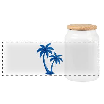 Blue Tropical Palm Trees Illustration - Panoramic Cookie Jar with Wooden Lid - white - Front