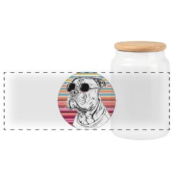 Cool Bulldog mit Sonnenbrille - Panorama Keksdose mit Holzdeckel - Weiß - Vorne
