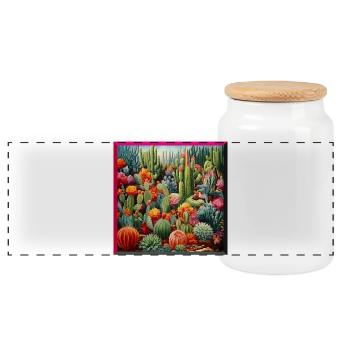 Broderie de jardin de cactus et de succulentes vibrantes - Boîte à biscuits avec couvercle en bois - blanc - Devant