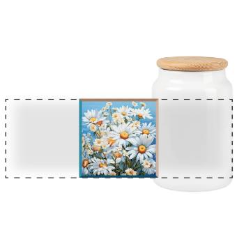 Broderie à motif floral Daisy Garden Meadow - Boîte à biscuits avec couvercle en bois - blanc - Devant