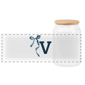 Geschenkidee Monogram V - Panorama Keksdose mit Holzdeckel - Weiß - Vorne