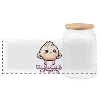 Cute Fierce Dumpling Illustration - Panoramic Cookie Jar with Wooden Lid - white - Front