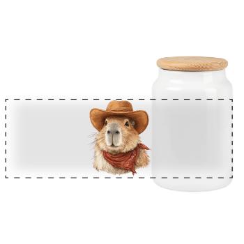Chapeau de cow-boy Cool Capybara - Boîte à biscuits avec couvercle en bois - blanc - Devant