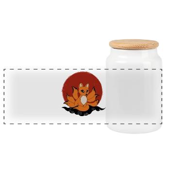 Kitsune - Boîte à biscuits avec couvercle en bois - blanc - Devant