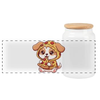Chien mignon chiot pizza dessin animé restauration rapide amusant - Boîte à biscuits avec couvercle en bois - blanc - Devant