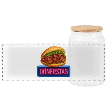 Döner-Tag – Witziges Kebab Wortspiel Motiv - Panorama Keksdose mit Holzdeckel - Weiß - Vorne