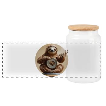 Charming sloth with clock motif - Panoramic Cookie Jar with Wooden Lid - white - Front