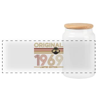 Original 1969 Limited Edition - Panoramic Cookie Jar with Wooden Lid - white - Front