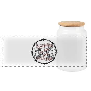 Inspirational saying in vintage tattoo style - Panoramic Cookie Jar with Wooden Lid - white - Front
