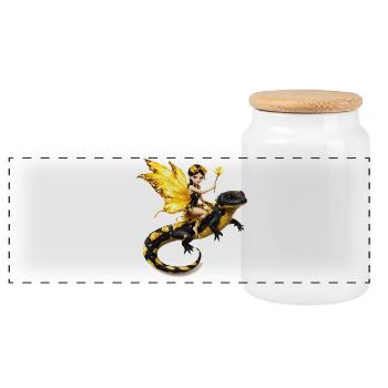 Fairy Sheep with Wings on Dragons - Panoramic Cookie Jar with Wooden Lid - white - Front