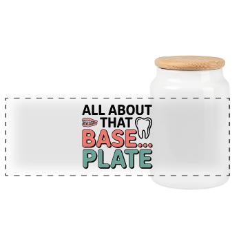 Dental Lab Technician Base Plate  - Panoramic Cookie Jar with Wooden Lid - white - Front