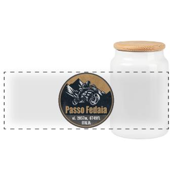Passo Fedaia Italy Dolomites Motorcycle Route - Panoramic Cookie Jar with Wooden Lid - white - Front