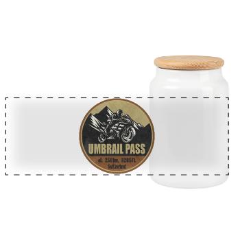 Umbrail Pass Switzerland Italy Motorcycle Route - Panoramic Cookie Jar with Wooden Lid - white - Front